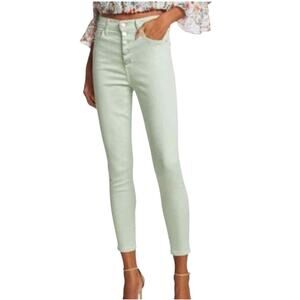 Alice + Olivia Jeans Size 29 High Rise Skinny Mint Green Crop Exposed Button